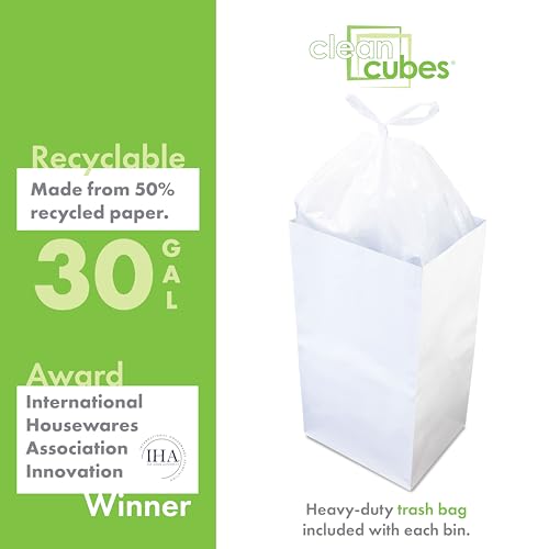 Image of Clean Cubes 30 Gallon Pop-Up Trash Cans 3-Pack, Instant Extra Trash Space | Extra Trash Space Without Mess, No Tape or Assembly Required, Pre-Fitted Liner Inside, Wire-Reinforced Opening, White