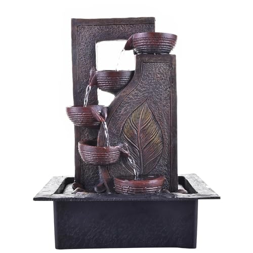 Image of Indoor Tabletop Water Fountain, Polyresin Cascading Waterfall Showpiece with Running Water and Light, Decorative Fountain for Home, Office, Living Room, Meditation, Vastu, Desk Decor
