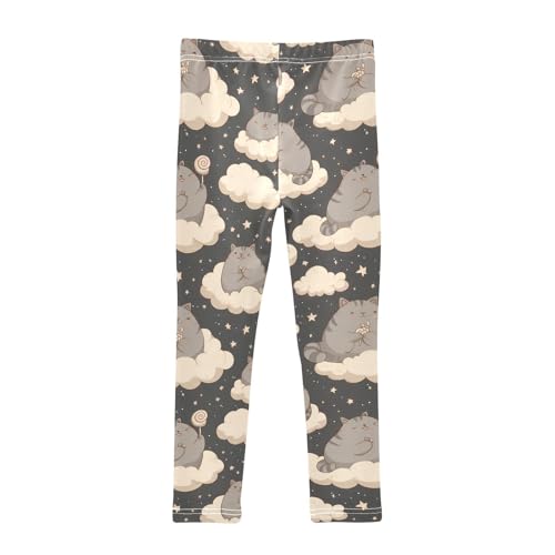Kitten Cat Cloud Stars Girls Leggings Ultra Soft Compression Yoga Gym Pants for Kids 4-10T2