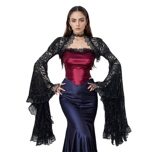 win2win Gothic Bolero Shrug Crop Tops for Women Victorian Bell Sleeve Y2k Punk