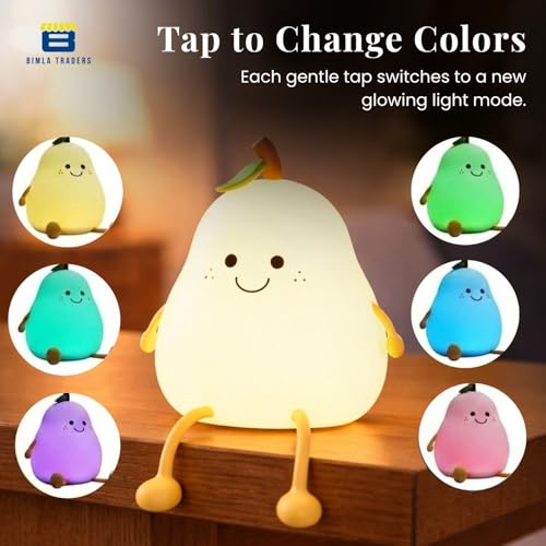 Image of Btag Silicone Pear Night Lamp - Touch-Control Color-Changing LED Light for Kids' Bedroom Decor, Home Decor Gift Items for Women (Pear Lamp)