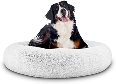 The Dogs Bed Sound Sleep Donut Dog Bed, Small Silver Grey Plush Removable Cover Calming Nest Bed
