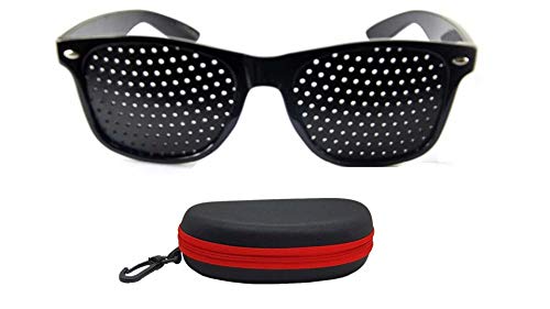 Image of Rockoshop Lazy Spectacles Pinhole Vision Correction Glasses Eyesight Improvement For Men /Women /Kids with Hard Case (Black)