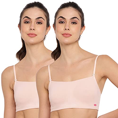 Image of Enamor Moulded Double Layer Front Women's Cotton Cami Bra - Detachable Slim Straps with Back Keyhole, Non Padded, Wirefree, High Coverage - A022 (Pack of 2)
