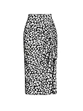 MakeMeChic Women's Ditsy Floral Midi Skirt High Waist Split Thigh Drawstring Ruched Boho Skirt Black Medium