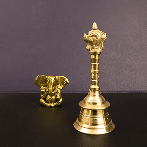 Image of Spillbox Traditional Brass Pooja Bell /Ghanti for Pooja /Worship for Temple Home - 4 inch inch ShankChakra