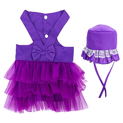 Apott Purple Tutu Dog Dress With Hat Pet Tulle Costume Vest Skirt Lace Trim Puppy Clothes Outfit Apparel For Small Cats Doggies Girl, L #TOP7