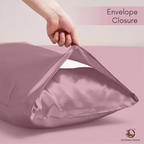 Image of 300 TC Art Silk Satin Pillow Cover Set | Durable Satin Pillow Cover with Envelope Closure | Luxury Satin Pillow Covers | Cozy Satin Pillow Covers (2, Rose)