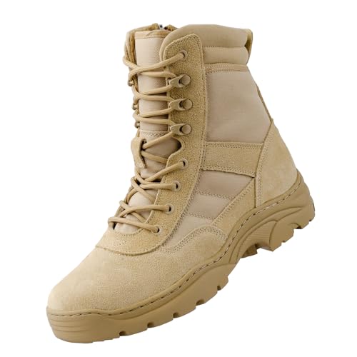 QUNLON Men's Military Side Zipper Tactical Boots Lightweight Breathable 8 inch Combat Outdoors Boots2