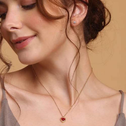 Image of PALMONAS Red Emerald Heart Pendant Necklace for Women - Gold Plated Necklace Chain, Waterproof & Anti Tarnish Jewellery | Gift For Women & Girls