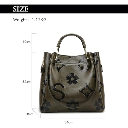 Image of Travistar Floral Handbags Purses Women - Embossed Vegan Leather Top Handle Handbag Set Large Shoulder Bag Ladies Bucket Tote