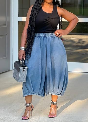 Women Baggy Wide Leg Barrel Jeans Plus Size Loose High Waist Cropped Boyfriend Harem Denim Pants Cargo Joggers Pockets2