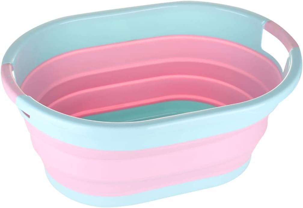 WedDecor Collapsible Oval Shape Foldable 24L Laundry Basket (Pink) | Sturdy Foldable Washing Bin Basket for Clothes Storage, Laundry Room, Bedroom, Bathroom & Home Organisation