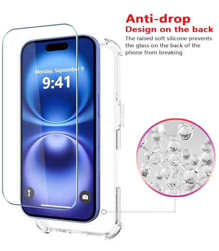 Image of Diverbox for iPhone 16 Case [Shockproof] [Dropproof] [Tempered Glass Screen Protector + Camera Protectors] Heavy Duty Protection Phone Case Cover for Apple iPhone 16(Glitter Clear)