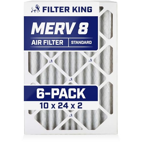 Image of Filter King 10x24x2 Air Filter MERV 8, AC Furnace Filters (6-Pack) | Dust & Allergy Control (Actual Size: 9.5 x 23.5 x 1.75)