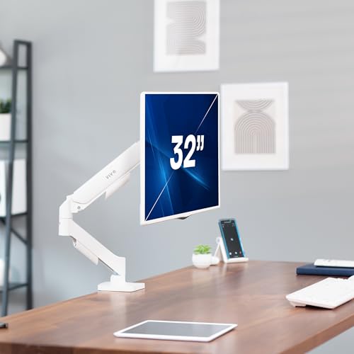 Image of VIVO Single Monitor Stand, Fully Adjustable Arm for 17 to 32 inch Screen, Mechanical Articulating Desk Mount, Gaming and Office Setups, VESA 75x75, 100x100, Max 19.8 lbs, Classic, White, STAND-V001OW