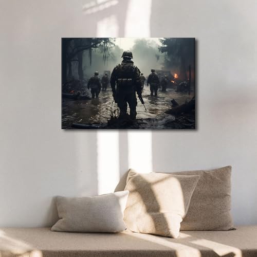 Tableau de soldats en mission TISHIRON toile murale premium encadree pour collectionneur