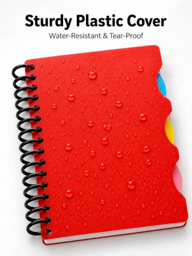 Image of DOODLE Set of 4 Pocket 5 Subject Notebooks | 300 Pages Each | Spiral Bound Mini Notebook with Color Indexed Tabs | Pocket Journal for School, College, Office & Note Taking