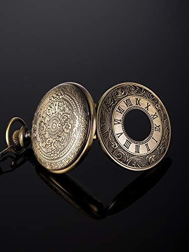Hicarer Vintage Pocket Watch Steel Men Watch with Chain (Bronze)