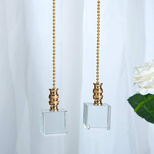 Image of Ceiling Fan Pull Chain, Fan Pulls Set with Connector, 2 Pack Crystal Clear Cube Fan Pull Extension for Light Fan Chain