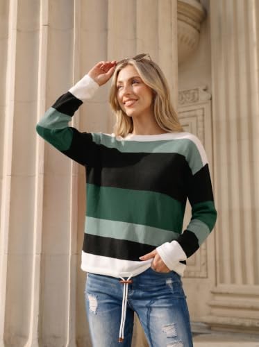 Image of Dokotoo Womens Sweaters Striped Fall Winter Outfits 2025 Crewneck Drawstring Color Block Fashion Clothing