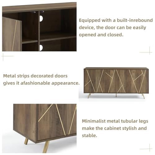 EDYO LIVING 63\" Modern Sideboard Buffet Cabinet, Credenza Storage Cabinet, Wood Accent Cabinet, Media Console for Living Room, Rustic Oak
