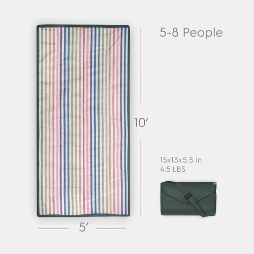 Image of Little Unicorn 5'x10' XL Outdoor Family Picnic & Beach Blanket | Durable & Water-Resistant Fabric | Compact Fold & Easily Wipes Clean | Zipper Pocket (Chroma Rugby Stripe)
