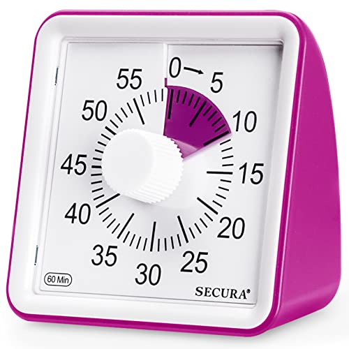Image of Secura 60-Minute Visual Timer, Classroom Timer, Countdown Timer for Kids and Adults, Time Management Tool for Teaching (Violet & Violet)