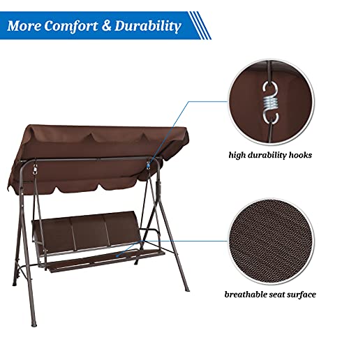 Image of VINGLI Heavy Duty 550 LBS Upgraded 3 Person Outdoor Porch Swing with Stand, Adjustable Canopy Swing with Textilene Fabric & Steel Frame for Yard, Pool, Lawn, Indoors (Brown)