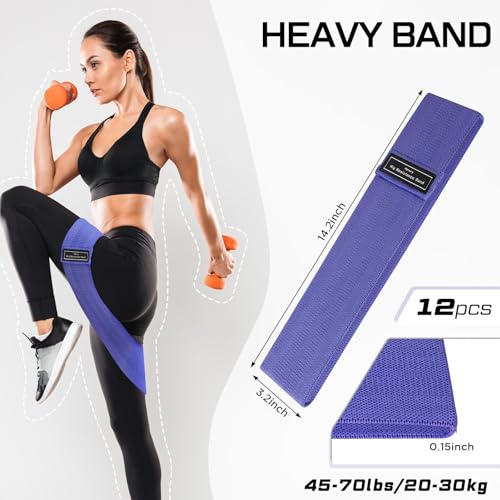 Image of 12 Pcs Fabric Resistance Bands for Working Out Non-Slip Booty Exercise Loop Bands for Women Men Glutes Hip Thigh Butt Yoga Pilates Fitness Gym, Light Medium Heavy