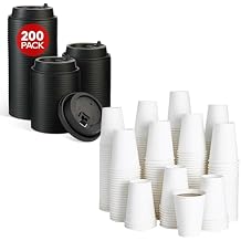 LITOPAK 200 Count Coffee Cup Lids, 3.54 Disposable Plastic Lids and 240 Pack 12 oz Disposable Paper Coffee Cup, Drinking Cups for Water, Paper Coffee Cups, White Paper Hot Coffee Cups