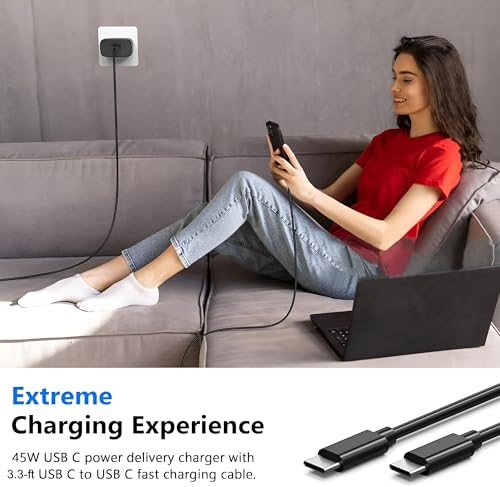 Image of 45W Type C Super Fast Samsung Charger Adapter with USB C to C 100 Cm Cable for Galaxy S25|S24|S23|S22|S21|Ultra|Plus|Fe, Tab S10|S9|A9|A9+|5G|+|Mobile Phone Support 45 watt Typec Quick Charge, Black