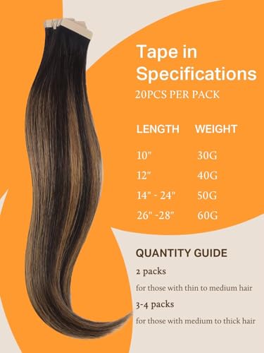DOORES Tape in Hair Extensions Human Hair, Balayage Dark Brown to Chestnut Brown 50g 20pcs 18 Inch, Human Hair Extensions Natural Remy Straight Hair Skin Weft - Image 5