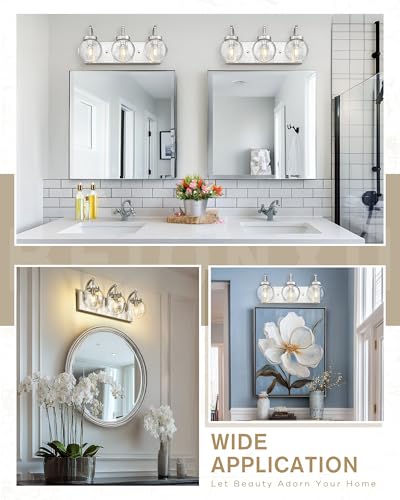 Image of Beionxii Brushed Nickel Bathroom Light Fixtures, 3-Light Bathroom Vanity Light Over Mirror, Modern Vanity Lighting Fixtures with Clear Glass Shade for LivingRoom Hallway, BX-VL03BN-3CG