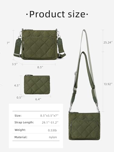 WESTBRONCO Quilted Crossbody Bags for Women Multi Zipper Pockets Nylon Purses with Wallet Set4