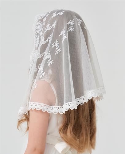 First Communion Veil for Girls - Catholic Lace Christening Accessories, Baptism Veil Toddler Child Teen K134