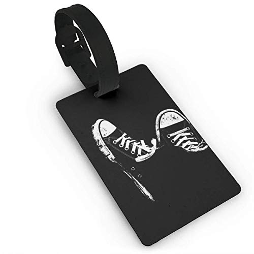 Ewtretr Etiquetas para Equipaje Luggage Tags with Genuine Hand Strap Black Cool Shoes Pattern Travel Suitcase Bag Tag Identify Label