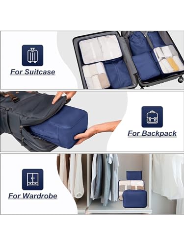 Image of 7 Pcs Packing Cubes for Travel Travel Organizer Bags for Luggage and Clothes Space Savers Bags Suitcase with Cubes Clothes Storage Bag and Luggage Packing Organizers-Blue