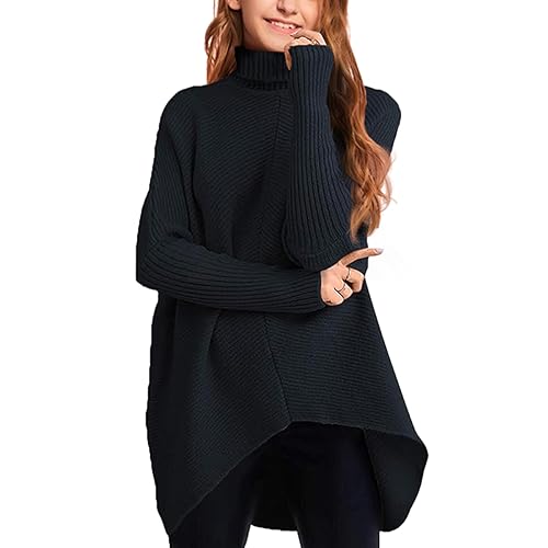 Girls Sweaters for Kids Sweater Dress 10-12 Oversized Long Sleeve Casual Asymmetric Hem Knit Jumper Dresses Tops Black