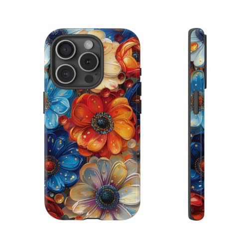 Coque iPhone 15 Pro rigide au motif floral abstrait bleu éclatant