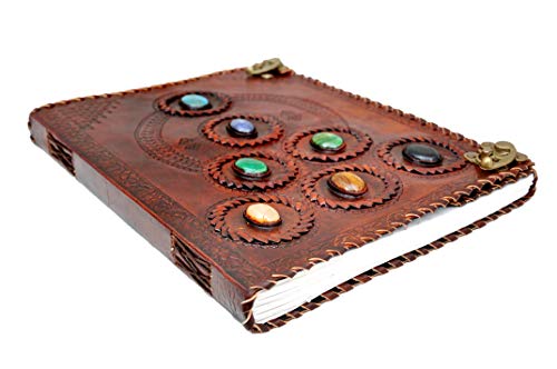 Handgemaakte bruin lederen zeven stenen heuvel reliëf leeg dagboek boek van schaduwen|Notebook Office Dagboek|College… - Image 3