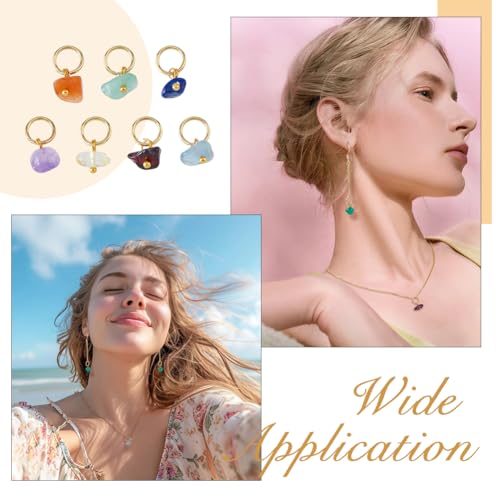 SUPERFINDINGS 84 Stück 7 Farben Naturstein Anhänger Gemischte Edelstein Charms Mit Hellgoldenem Biegering Aus Edelstahl Gemischte Farben Baumelnde Charms Für Ohrring Halskette 14mm