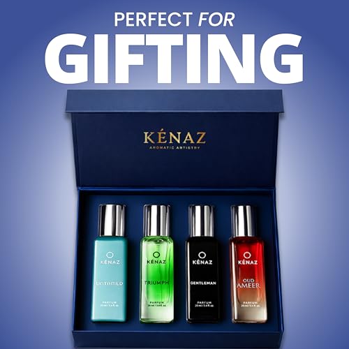 Image of KENAZ Men Perfume Gift Set| Better than EDP, EDT, EDC | 4 x 20ML Perfumes | Woody & Fresh Aromatic Notes | Long Lasting and Luxury Parfum | (Untamed, Triumph, Gentleman, Oud Ameer) | Dubai Crafted | IFRA certified