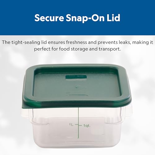 Image of FSE Square Food Storage Container with Green Lid, 2 Quart, Polycarbonate, Reusable, Clear, NSF