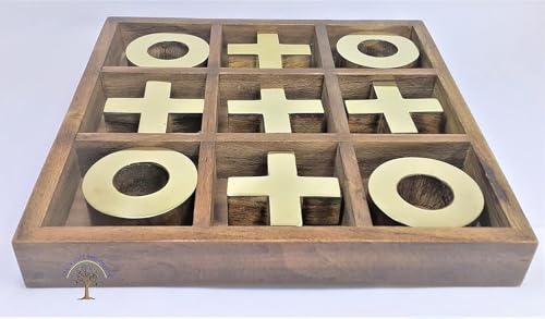 Image of Handcrafted Rosewood Tic Tac Toe Board Game, Sheesham Wood Construction, Classic Family Game with Glass Marbles (10 inch X 10 inch X 1.25 inch)