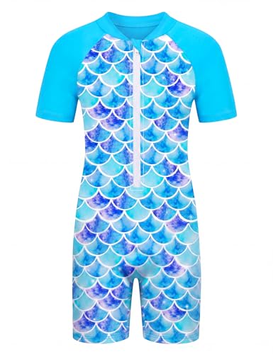 Image of Girls One Piece Swimsuit UPF 50+ Rash Guard with Front Zipper for Ages 3-14