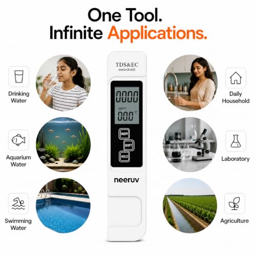 Image of Digital TDS,EC & Temperature Meter for Water Testing | PPM Quality Tester with LCD Display,Quick Reference & Protective Case for RO, Drinking, Aquarium & Swimming Pool
