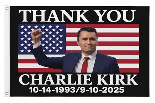 WENWELL Charlie Kirk Tribute Flag Patriotic Memorial Tapestry 3x5 FT Polyester Banner with Grommets Fade Resistant American Flag Theme Wall Decoration