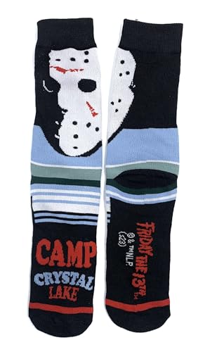 Warner Bros Friday the 13th Camp Crystal Lake (2) Pack Men's Dress Crew Socks. 2 Pair – Jason Mask & Bloody Handprint. Men’s Shoe Size 6-12 (TG11491)3