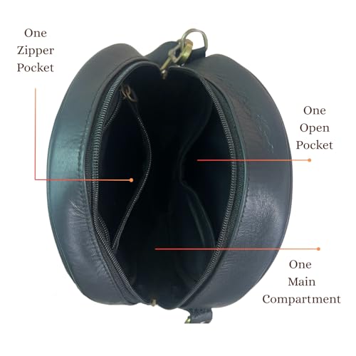 Madosh Stylish Round Crossbody Bag for Women – Small Circular Genuine Leather Purse with Adjustable Strap Black Side Shoulder Fashion Handbag4